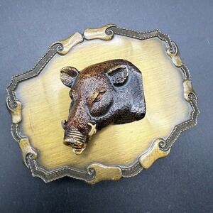 Vintage Raintree Buckle & Jewelry Inc Wild Boar Head Brass Belt Buckle